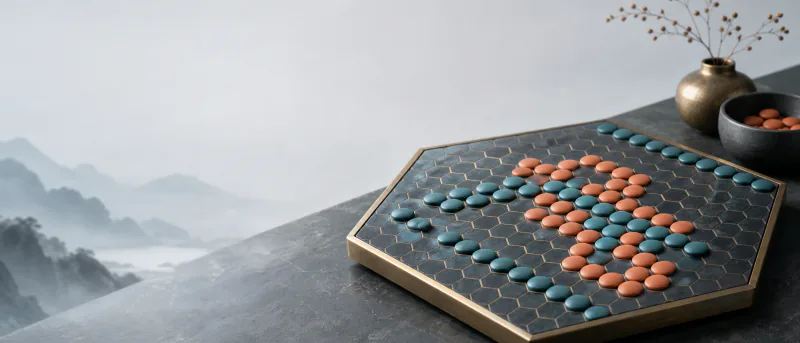 六角棋棋盘与棋子插画