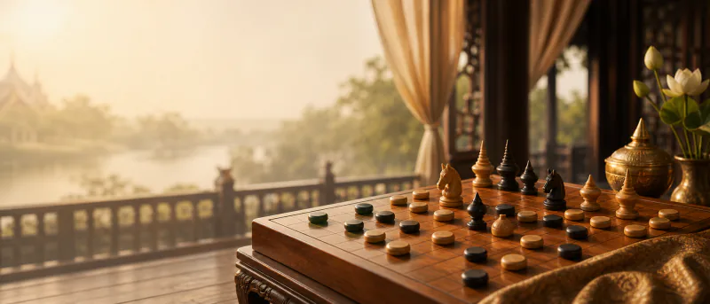 泰国象棋棋盘与棋子插画