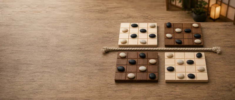 四盘推石棋棋盘与棋子插画